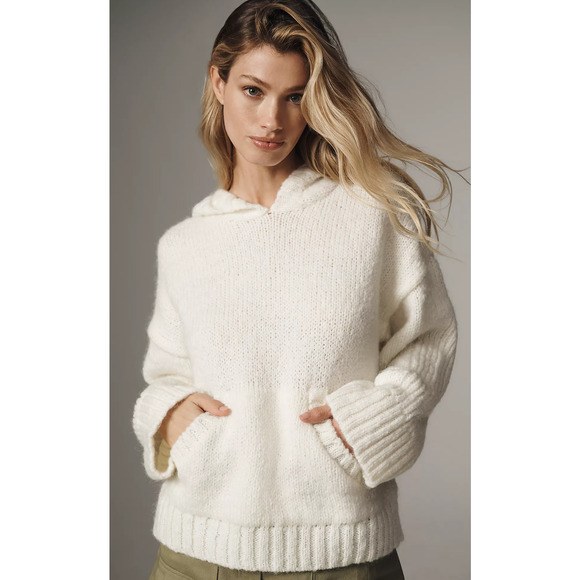 NWT Anthropologie Cream Hooded Sweater - Large - Picture 1 of 5